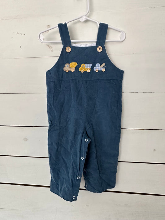 Shrimp & Grits Kids: Wedgewood blue corduroy jon jon  with appliqued construction trucks