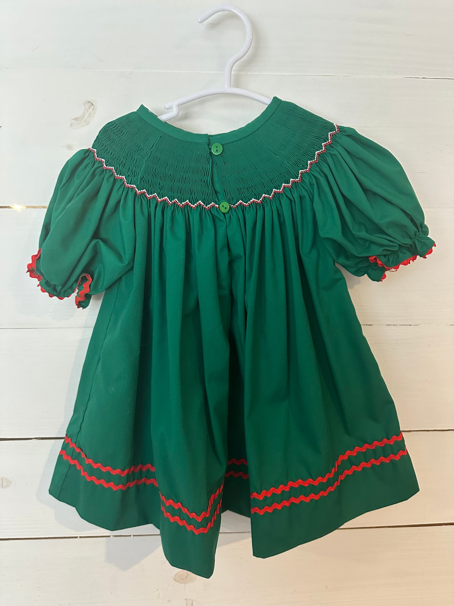 3T - Green Smocked Santa Bishop Dress with Matching Pants