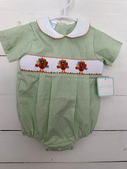 12M - Petit Bebe - Smocked Turkey Bubble - NWT