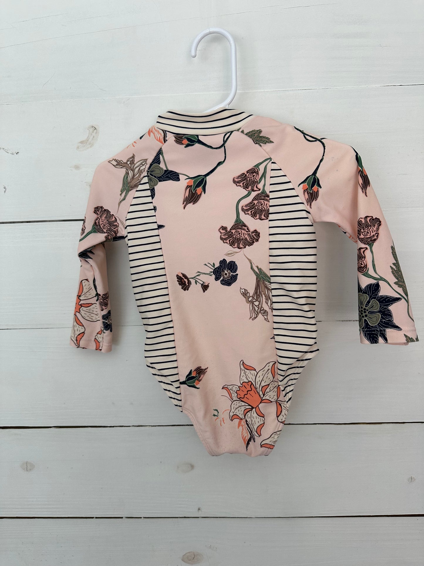 12m - One Piece Zip Up Flowers and Stripe Swim - Jessica Simpson