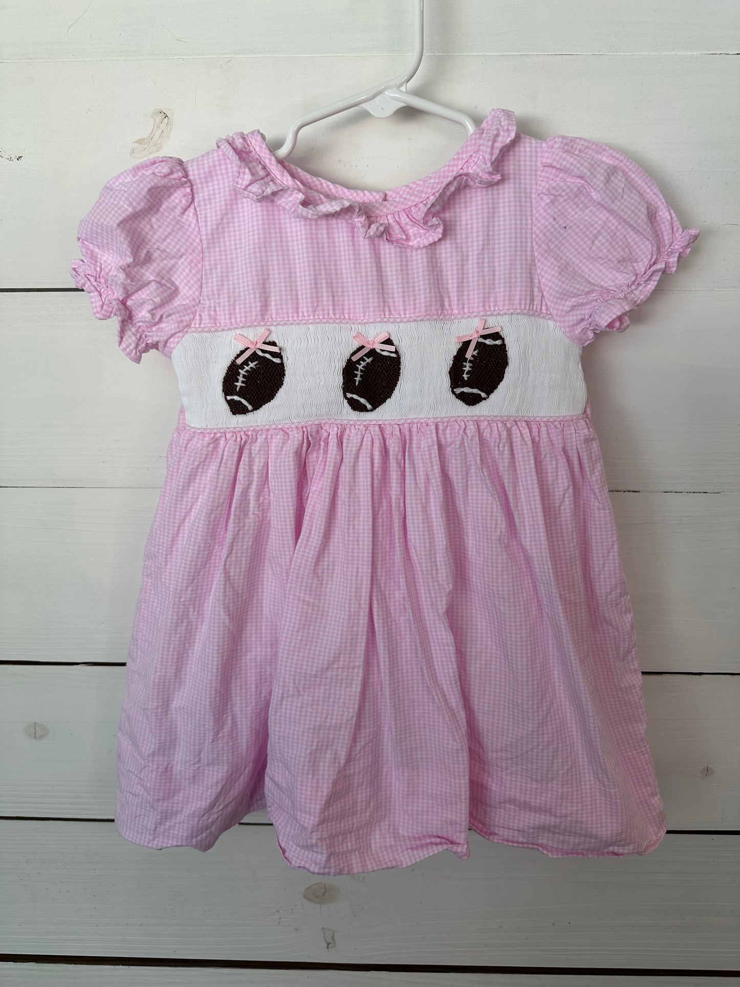 2T - Cecil & Lou Pink Gingham and Smocked Football Dresses