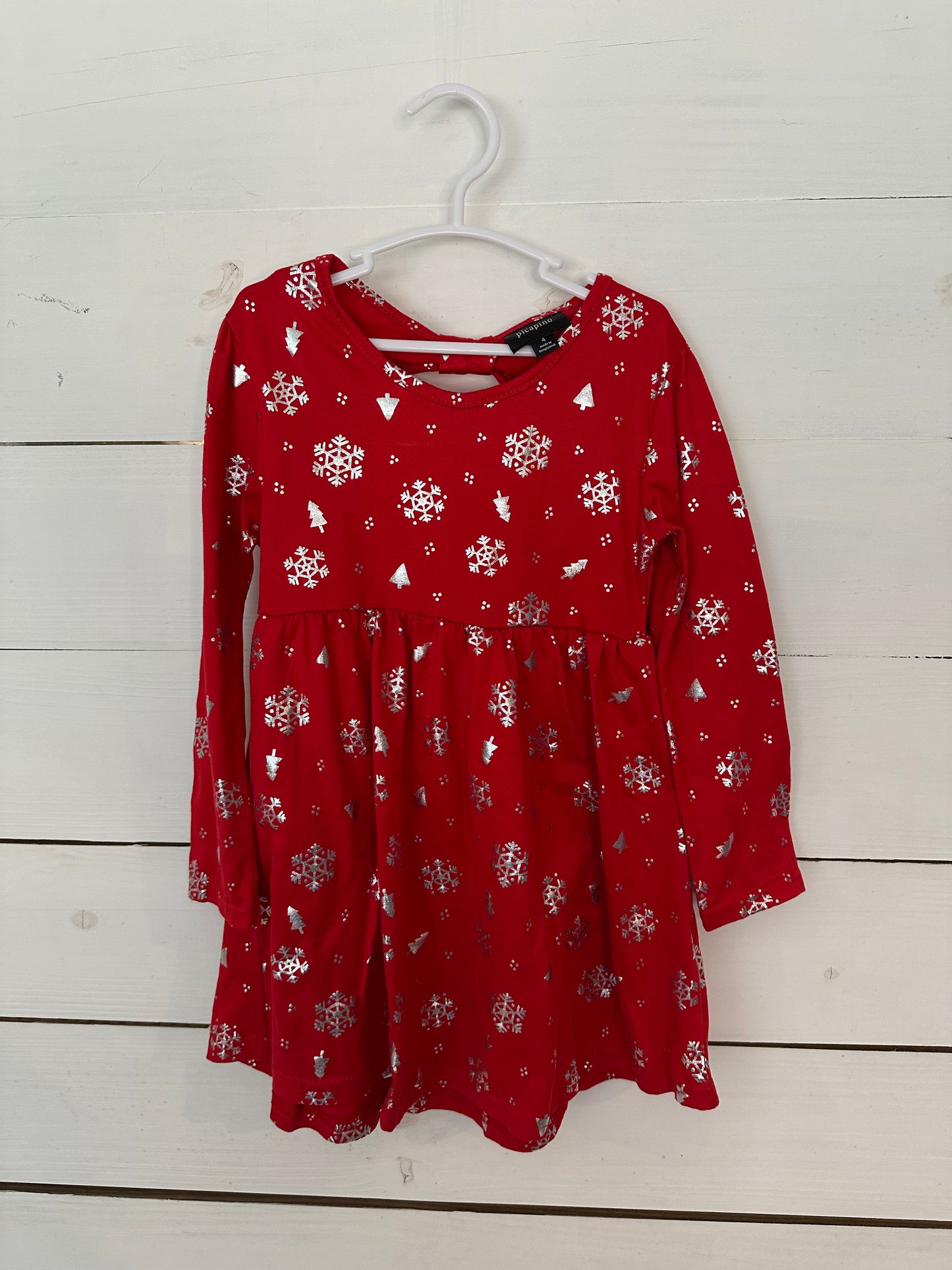 4t- Red Dress with silver snowflakes - Picapino