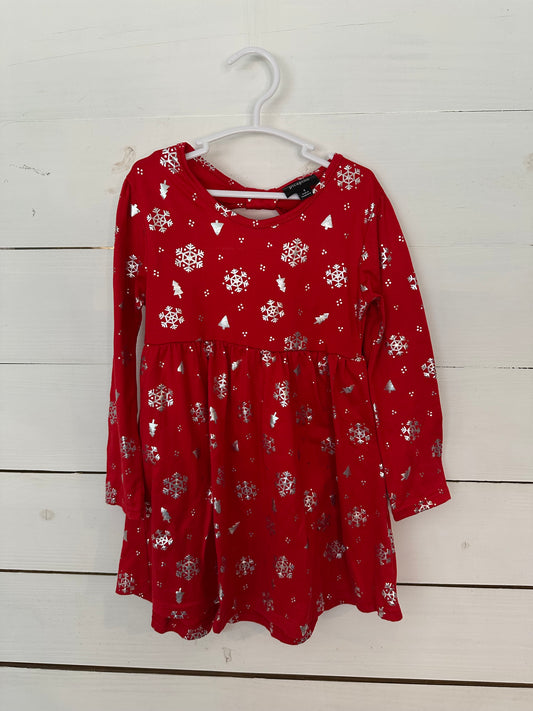4t- Red Dress with silver snowflakes - Picapino