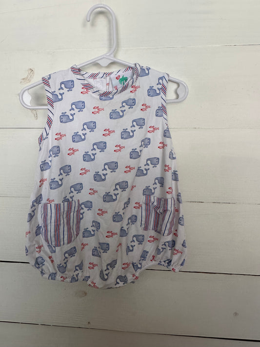 Shrimp & Grits Kids: Whale bubble with red, white, and blue nautical striped pockets & trim