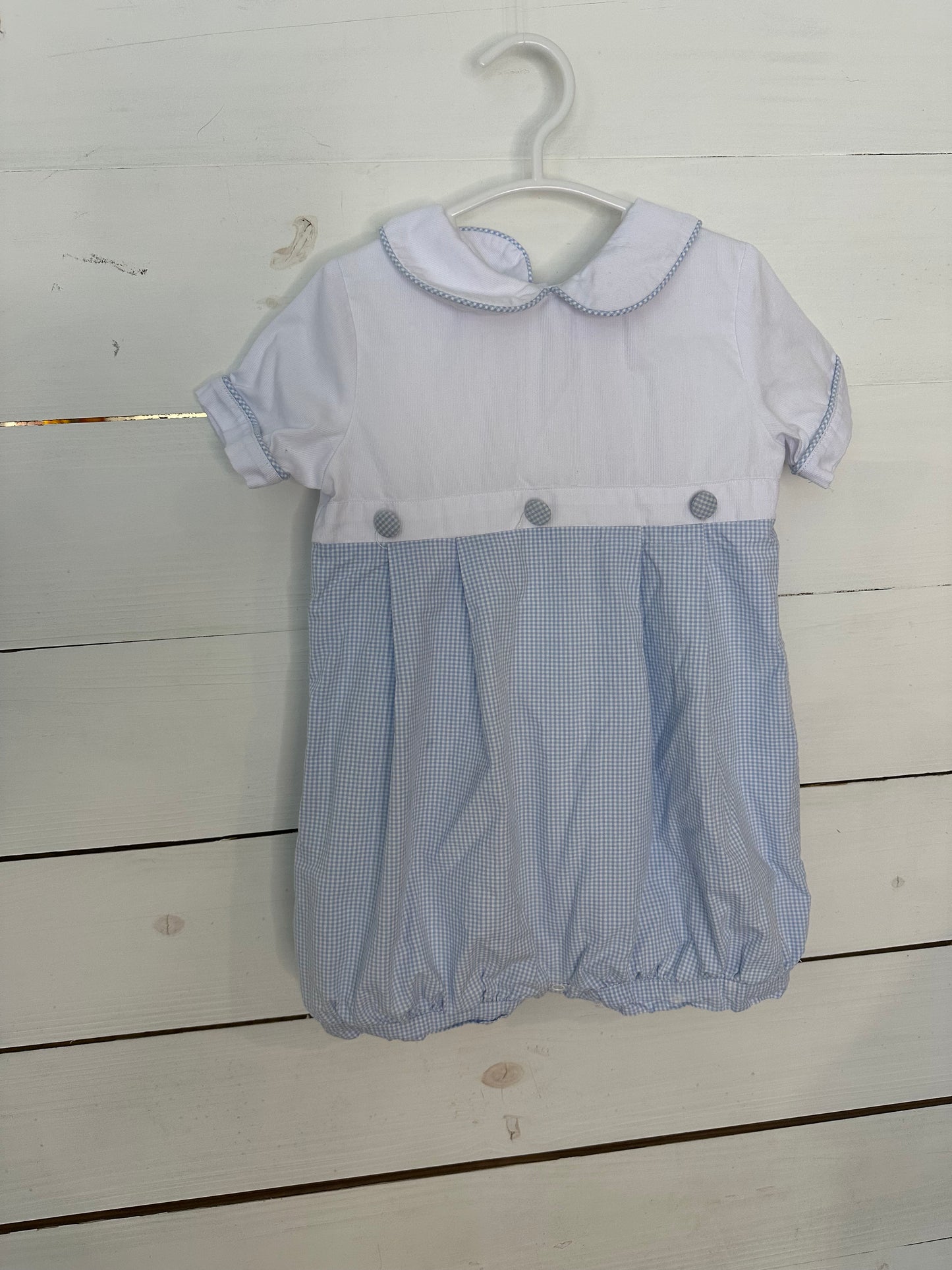2T - Smocking Bird Blue Gingham Bubble with Collar