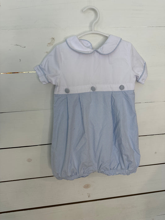2T - Smocking Bird Blue Gingham Bubble with Collar