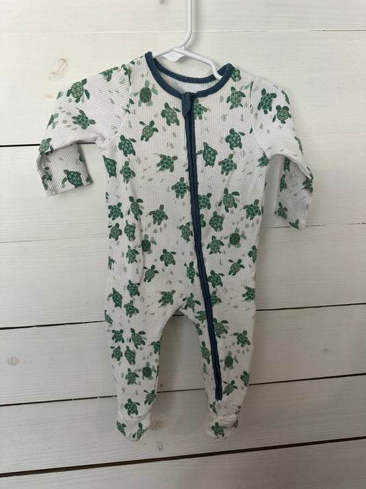 3-6M - Mud Pie Waffle Turtle Jammies - White