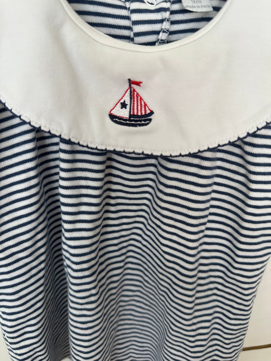9M - Kissy Kissy Navy Blue Striped Diaper Set