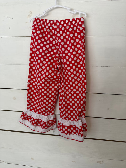 4T- Red Polka Dot Ruffled Pants