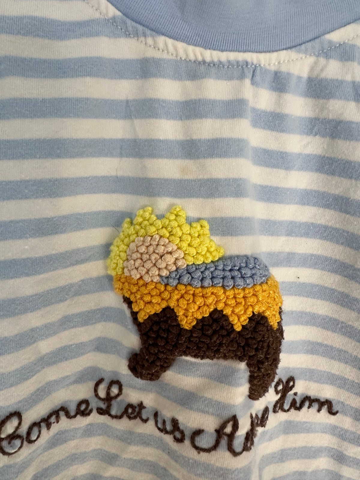 2T - Emma Blake Smocks - Come Let Us Adore Him Longsleeve Shirt - French Knot Jesus in Manger