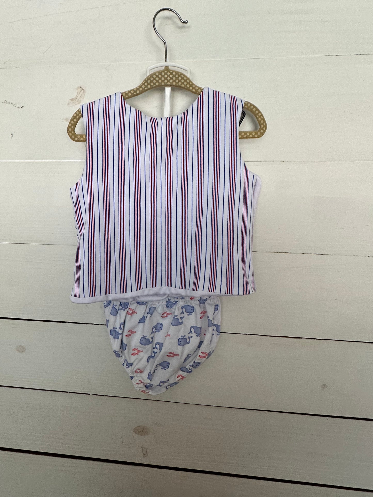 Shrimp & Grits Kids: Red, white, & blue nautical striped diaper set with smocked whales and matching whale diaper covers