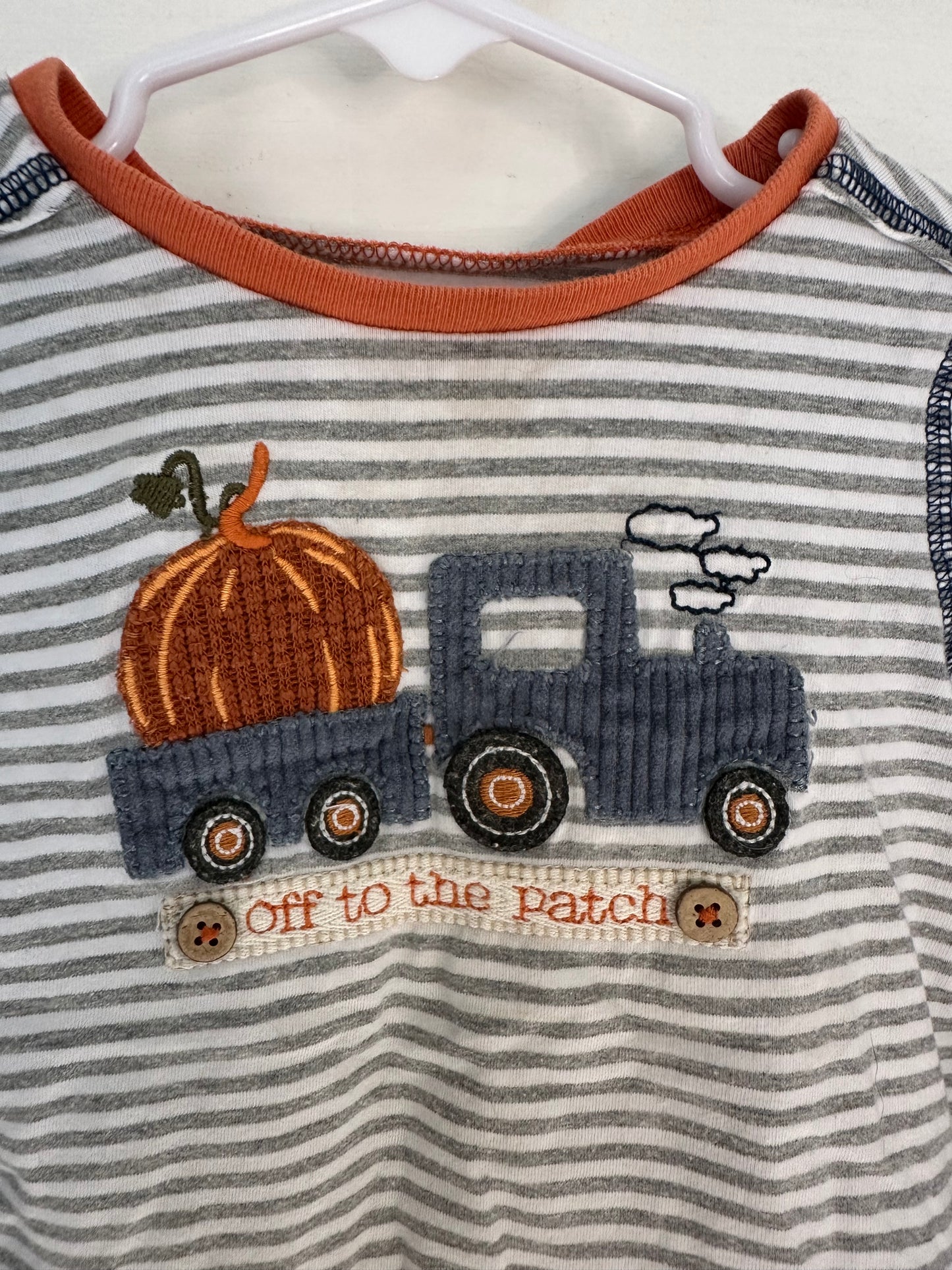 12-18M - MudPie - Off to the patch shirt with appliqued truck and pumpkin