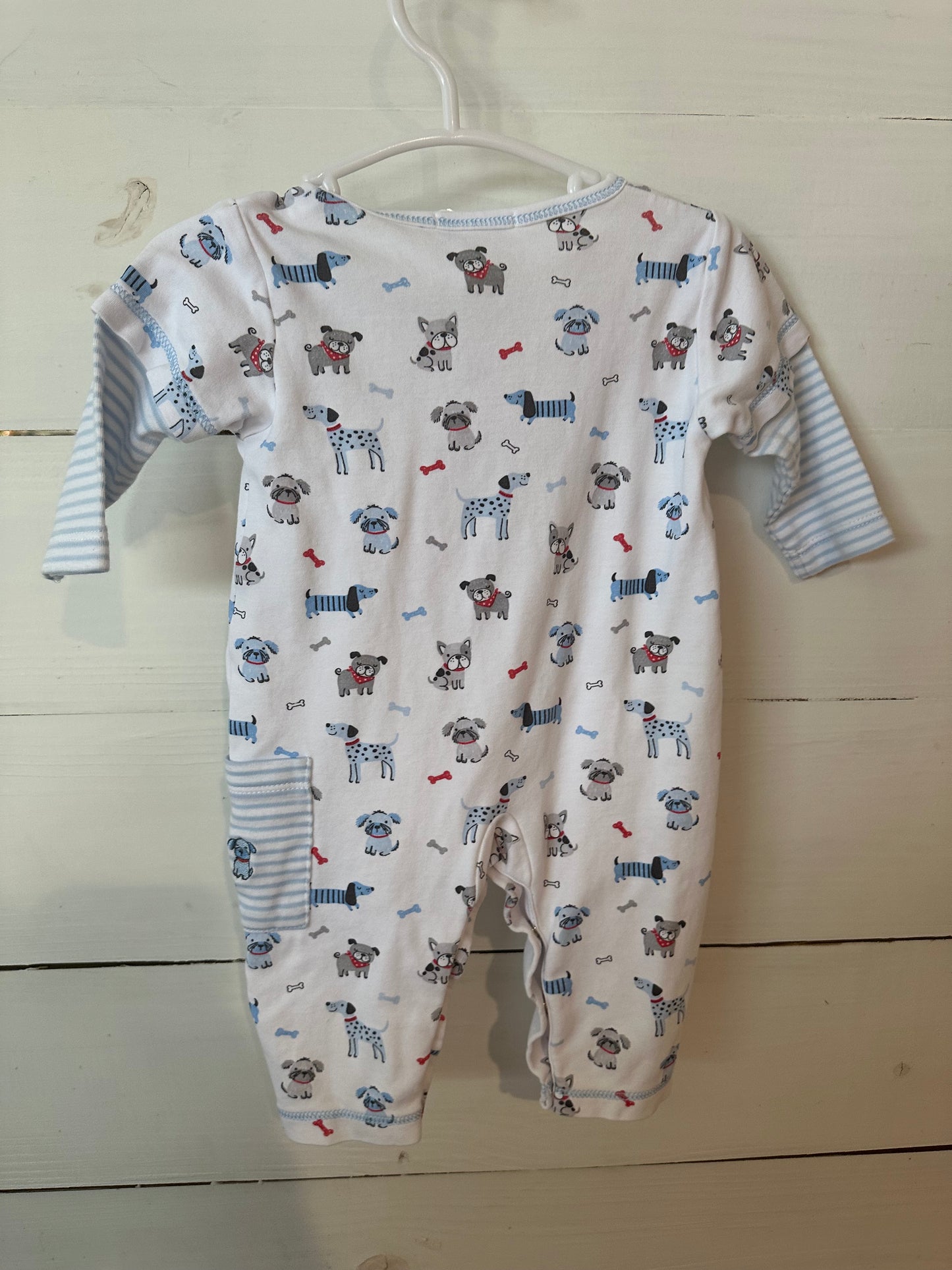 0-3M - Kissy Kissy Puppies and Blue Strip Button Up Romper