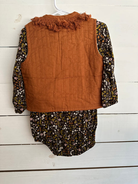 2-3Y - Rylee + Cru Fall Floral Bubble / Vest Outfit