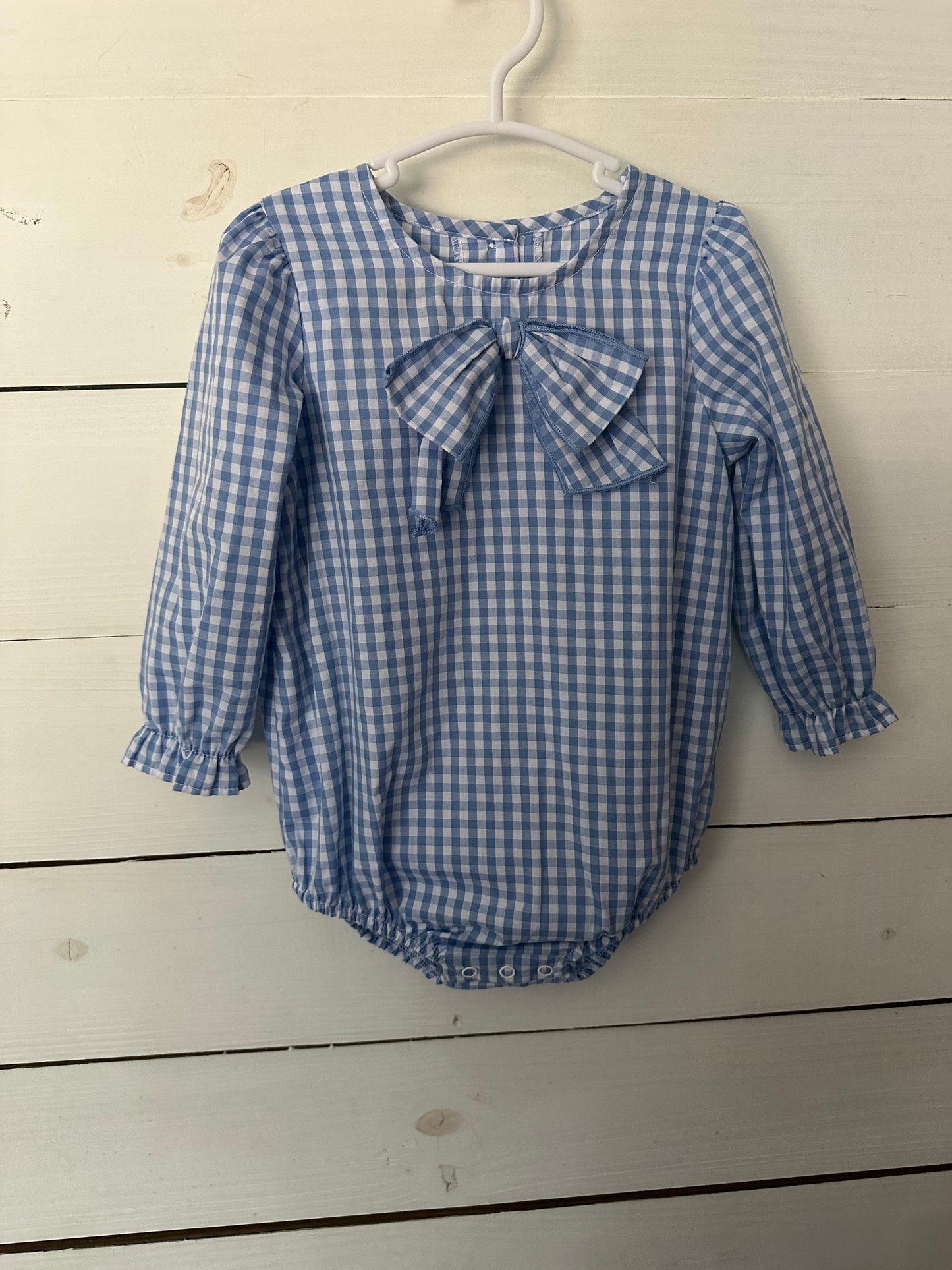18-24M - Blue Gingham Bubble with Bow