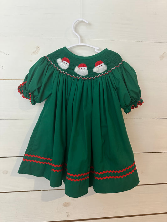 3T - Green Smocked Santa Bishop Dress with Matching Pants
