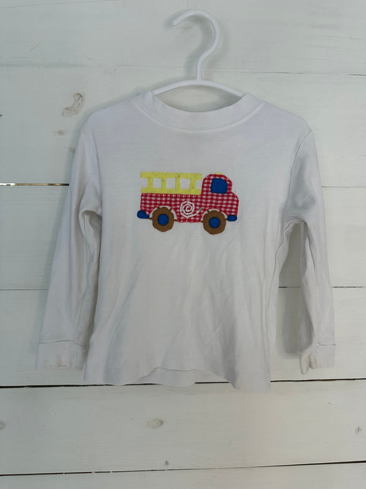 2T - Squiggles Fire Truck Applique Longsleeve Shirt