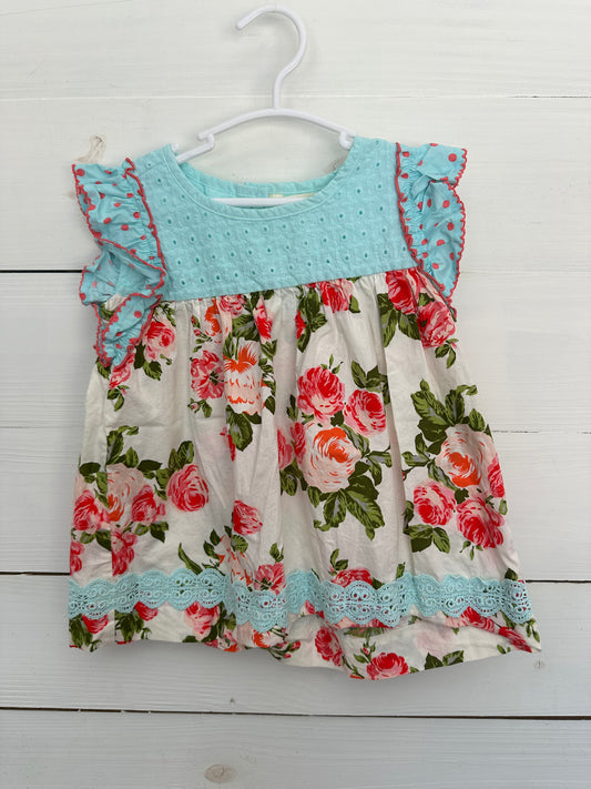 4T - Matilda Jane Ice Blue and Pink Flower Top