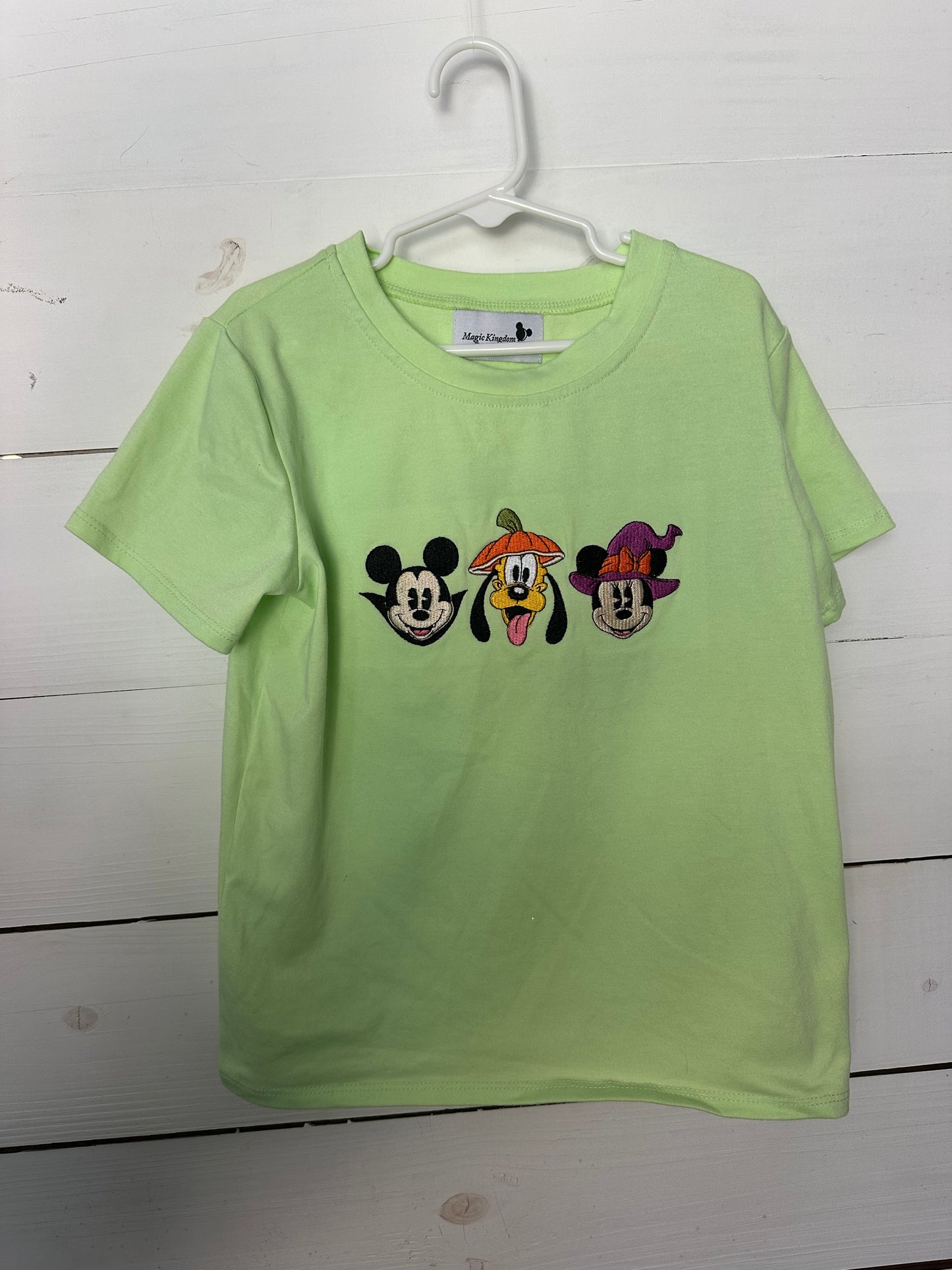5T -  MK Clothing Designs Lime Green Embroidered Mickey Mouse Halloween Shirt