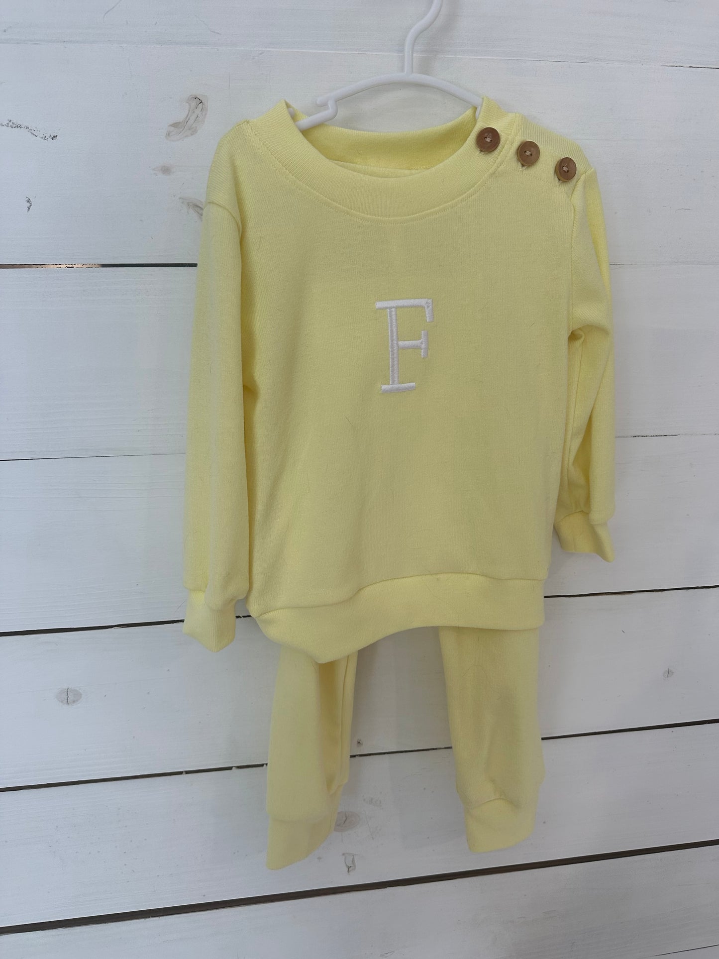 2t - Busy Bee Smocks - Yellow Personalized " F" Knit 2 Piece Set
