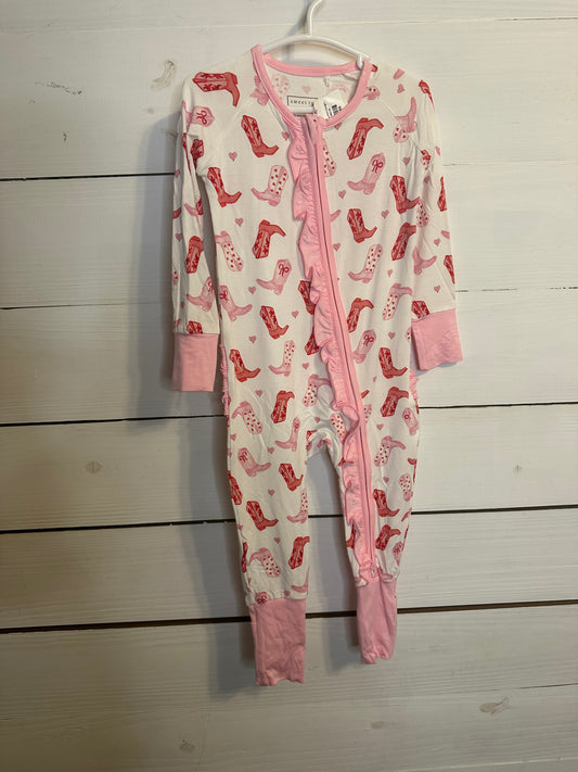 12/18M - Sweet Tupelo Pink Cowgirl Jammies with Ruffle Butt - Bamboo