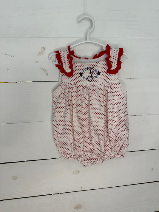 9M - Babeeni Red Polka Dot Bubble with Patriotic F Personalization