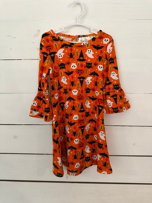 4T - Rare Editions Halloween Dress - Orange with all the Halloween cuties