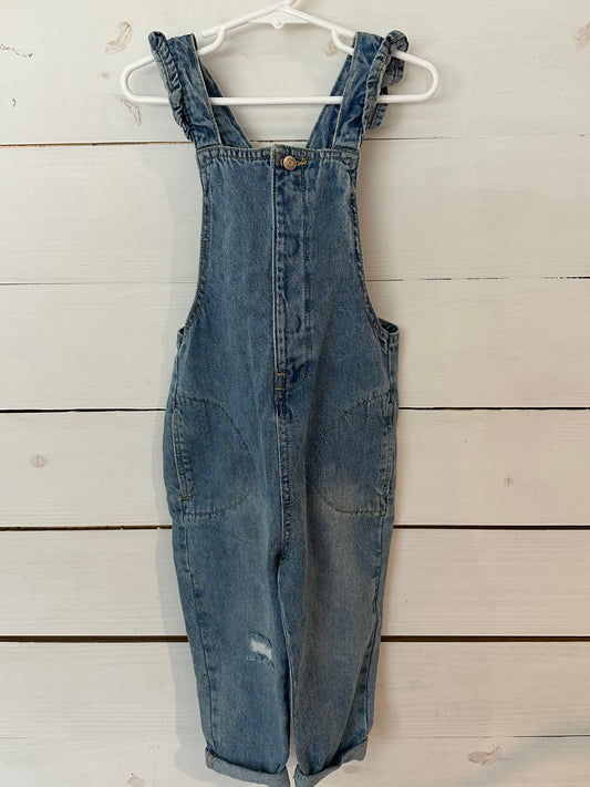 3-4T - Zara Denim Overalls with Ruffle Straps