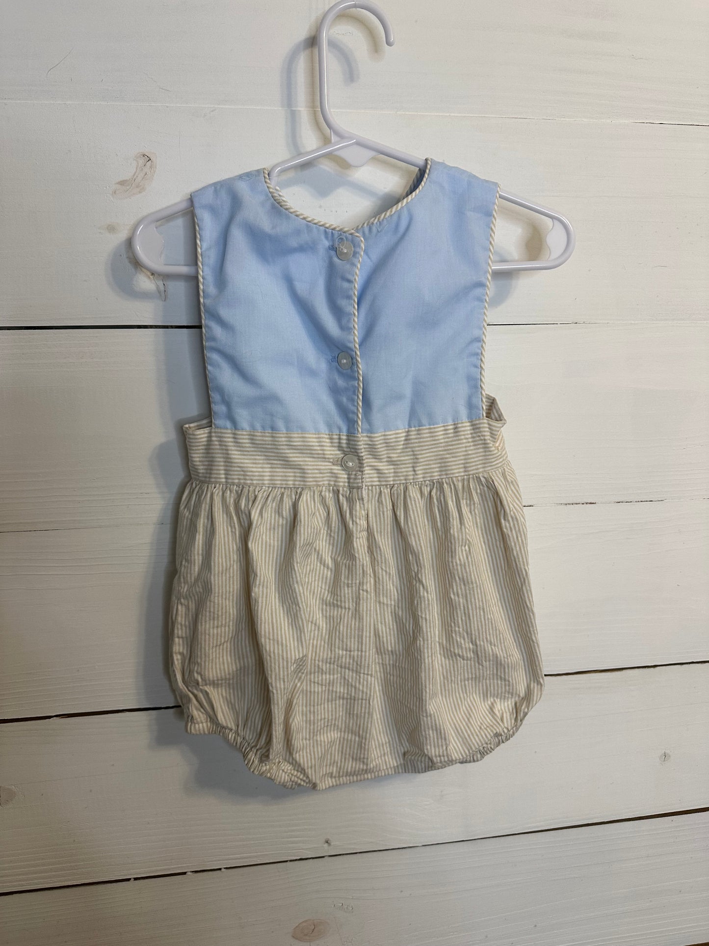 6M - La Jenns - Tan & Blue Hand Embroidered Puppy Bubble