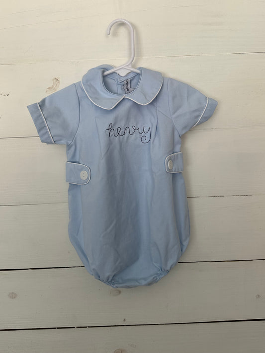 Sweet Dreams: Baby Blue Collard Bubble with Henry Embroidered