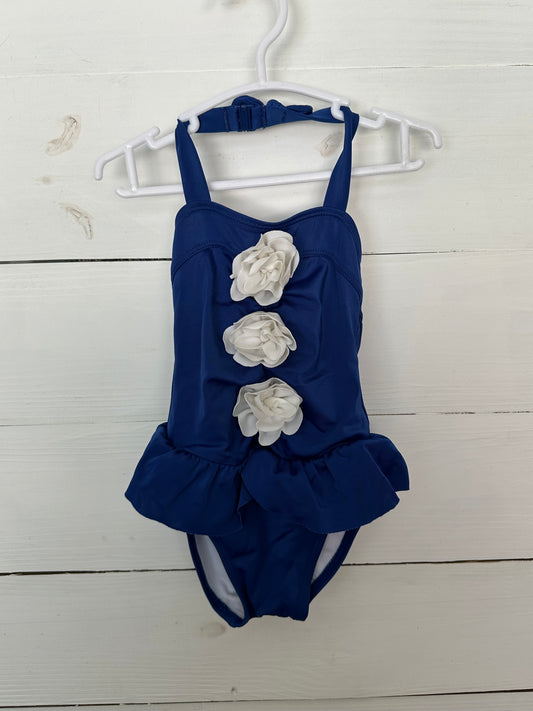 6-12M - Royal Blue with White Flowers Halter Top Bathing suit - Janie and Jack