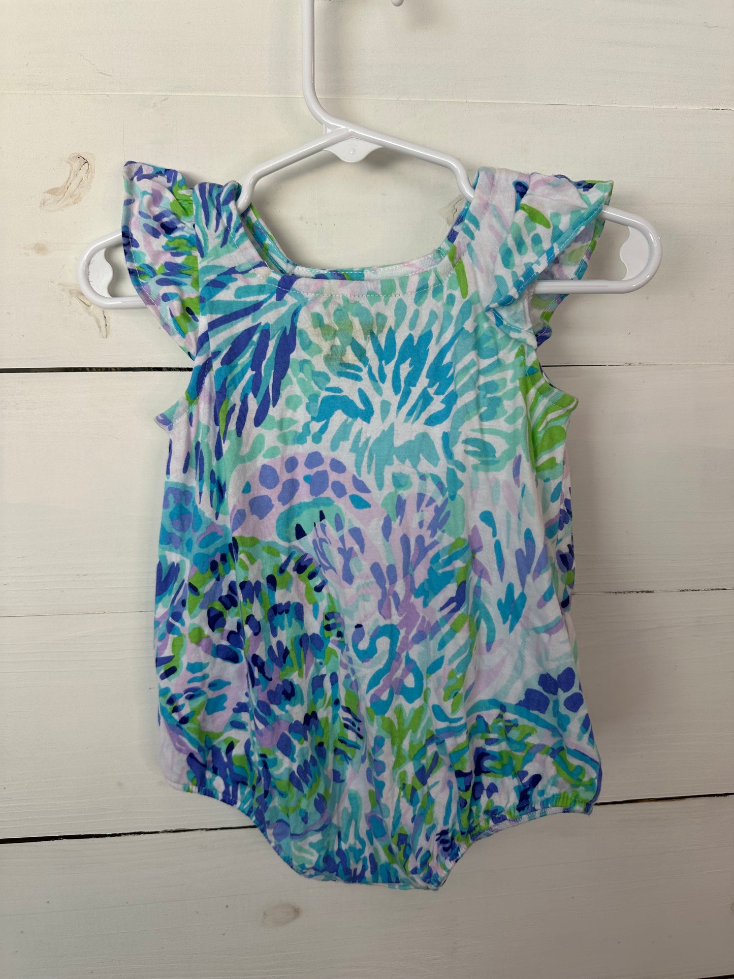 3-6M - Lilly Pulitzer Purple and Green Cotton Bubble with Turtle Details