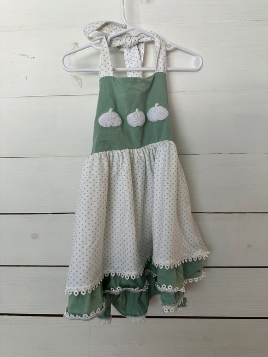 Saving Grace Smocks Sage Green French knot white pumpkin halter dress