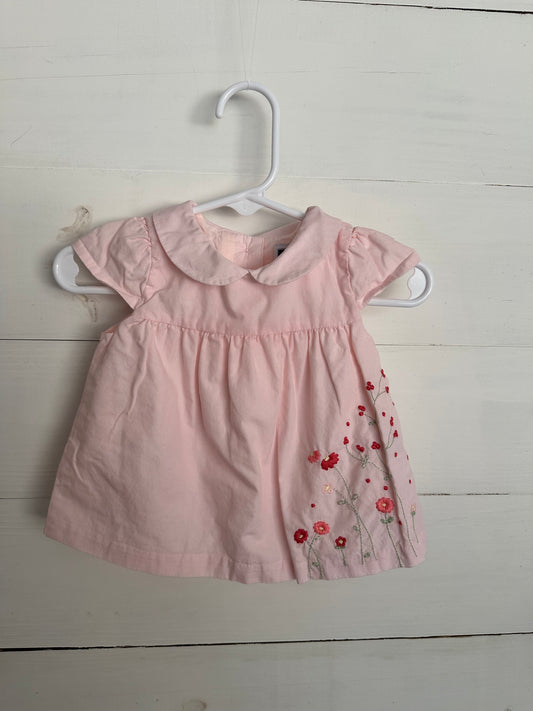 Janie & Jack Baby Pink Dress with Peter Pan Collar and Embroidered Flowers
