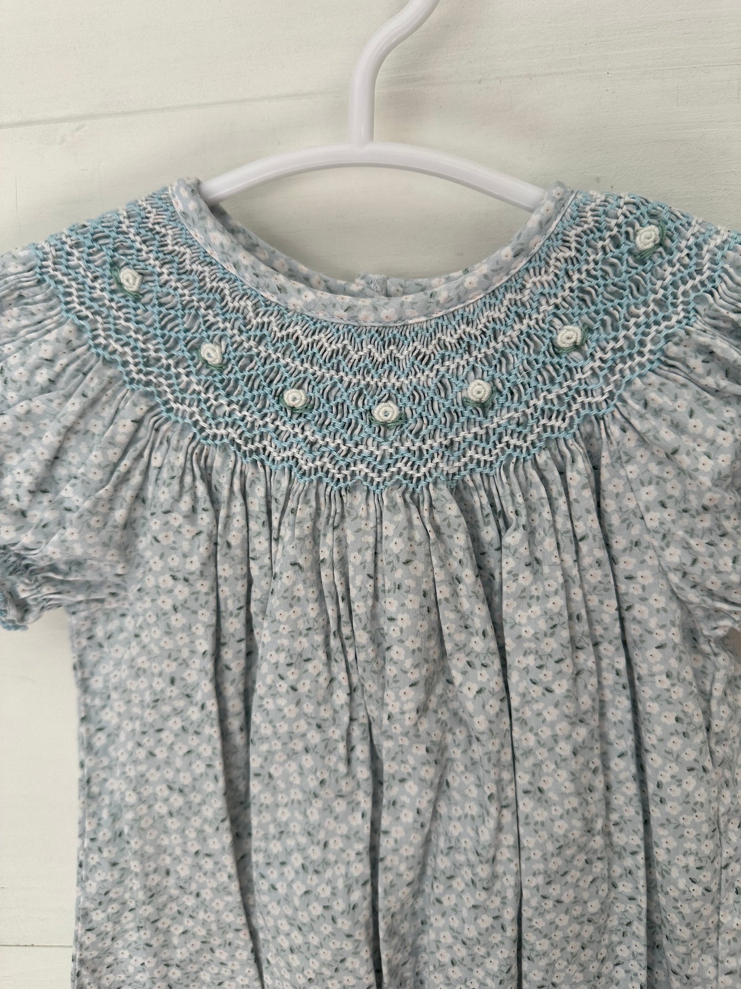 3M - Petit Bebe - Baby Blue Bishop Dress with Dainty Flowers