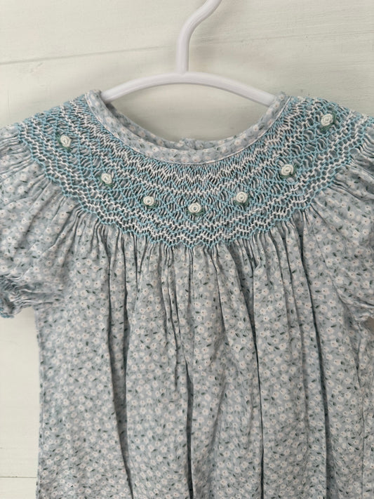 3M - Petit Bebe - Baby Blue Bishop Dress with Dainty Flowers