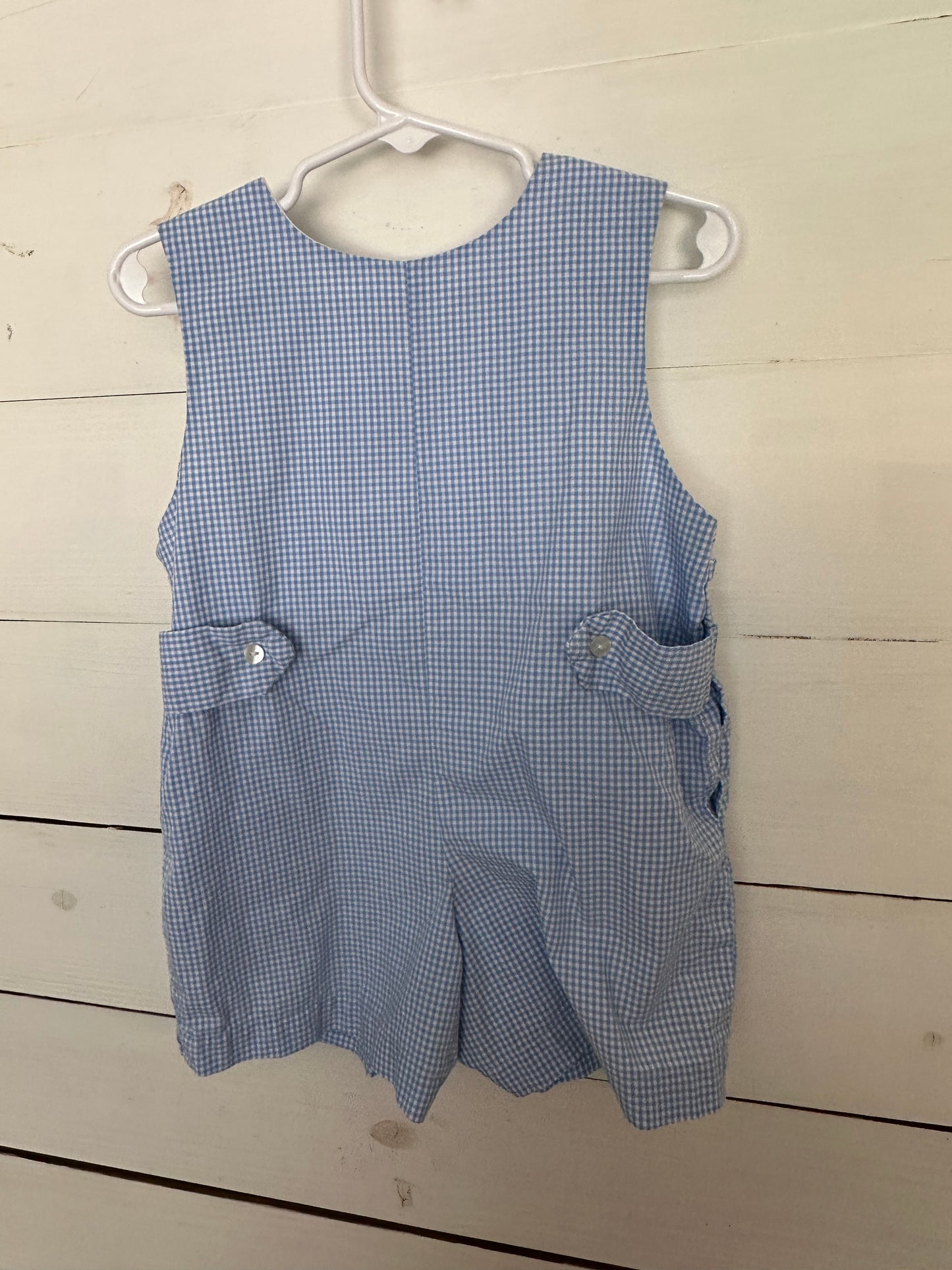 Sir John: Blue gingham Jon Jon with smocked crosses