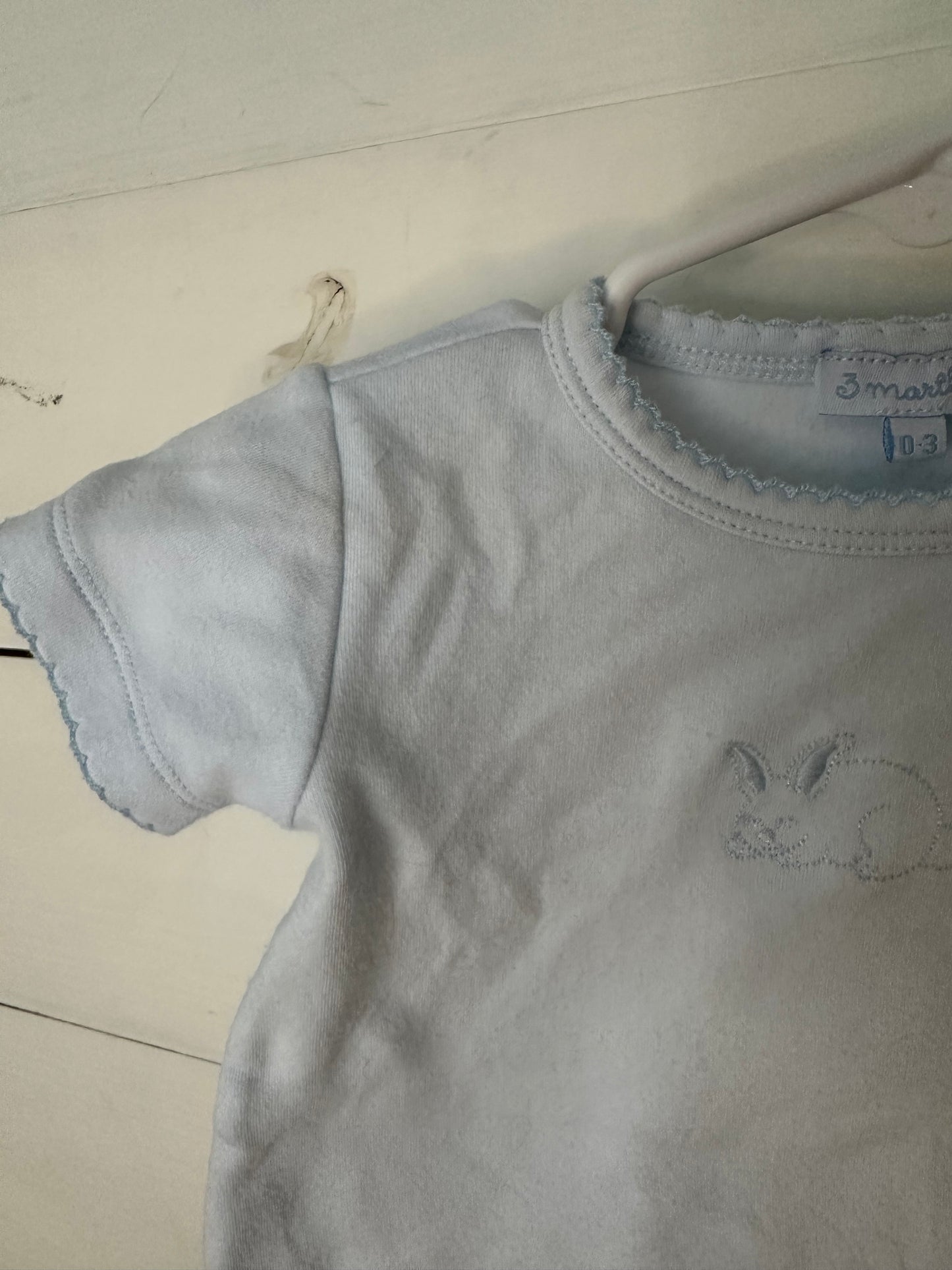 0-3M - 3 Mathas Baby Blue Onesie with Bunny Embroidered
