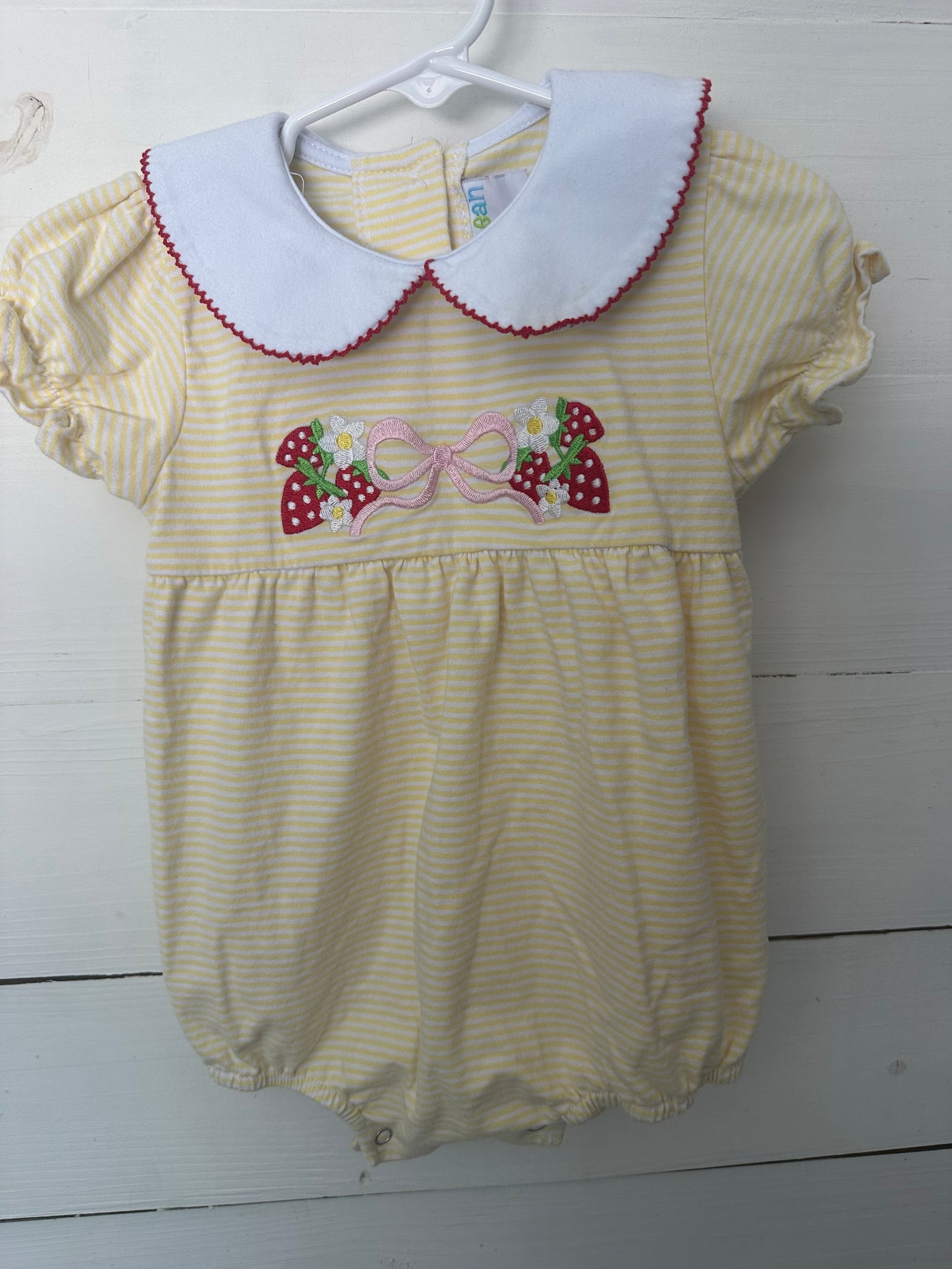 24M - Jelly Bean Yellow Romper with Strawberry & Bow Embroidery Detail