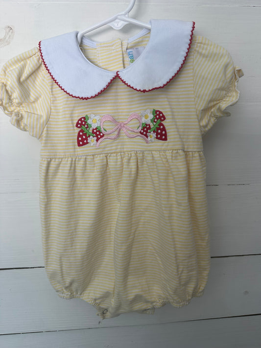 24M - Jelly Bean Yellow Romper with Strawberry & Bow Embroidery Detail