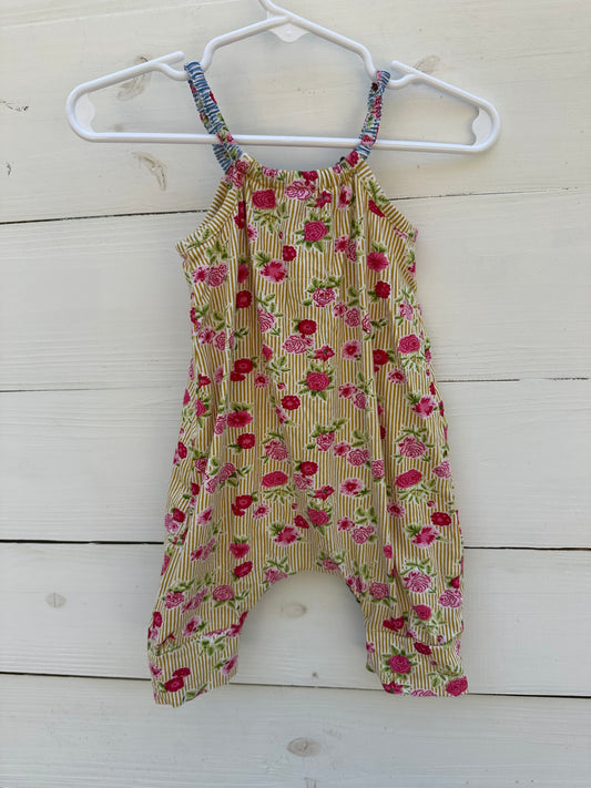 6M - Mustard Pie Stripes, Roses, and Ruffles Romper