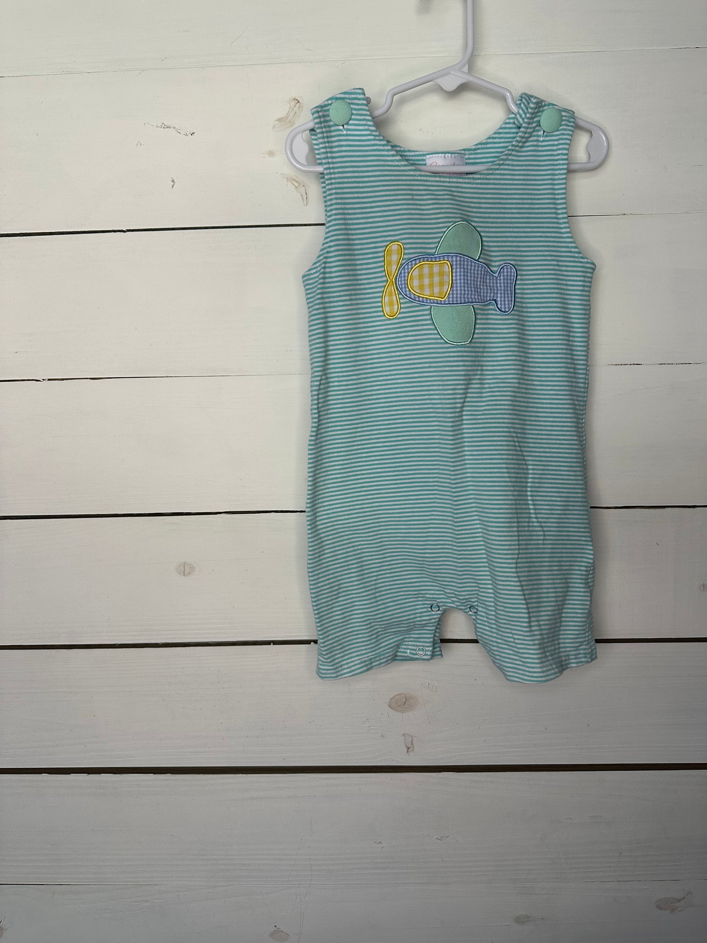 2T - Stichy Fish Cotton Jon Jons with Appliqued AirPlane