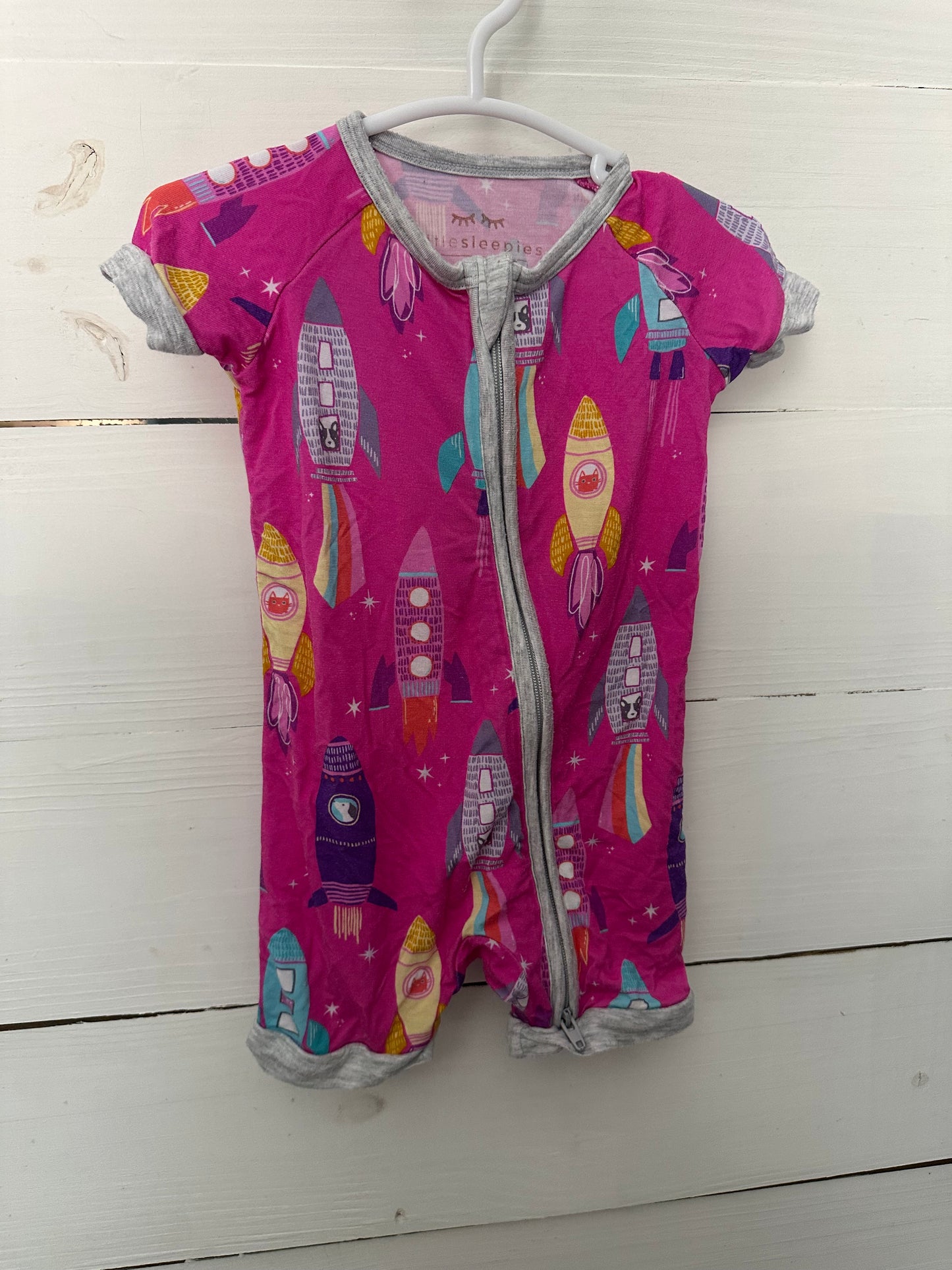 3-6M - Little Sleepies Pink Rockets Short Zip Up Jammies