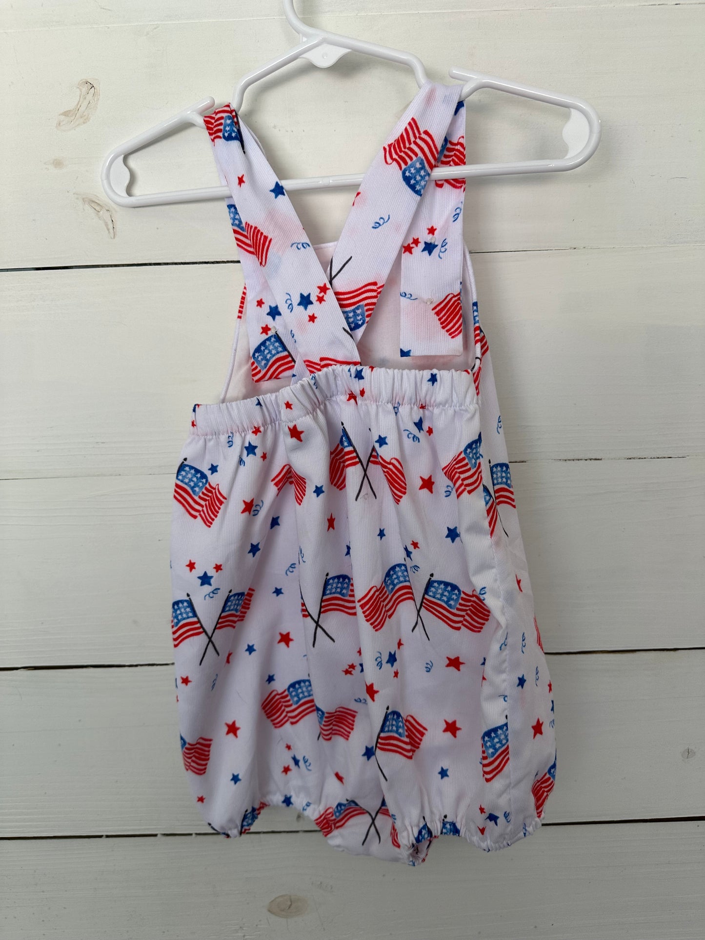 18m - The Smocking Place - American Flag Sunsuit - 2 buttons on straps to adjust fit