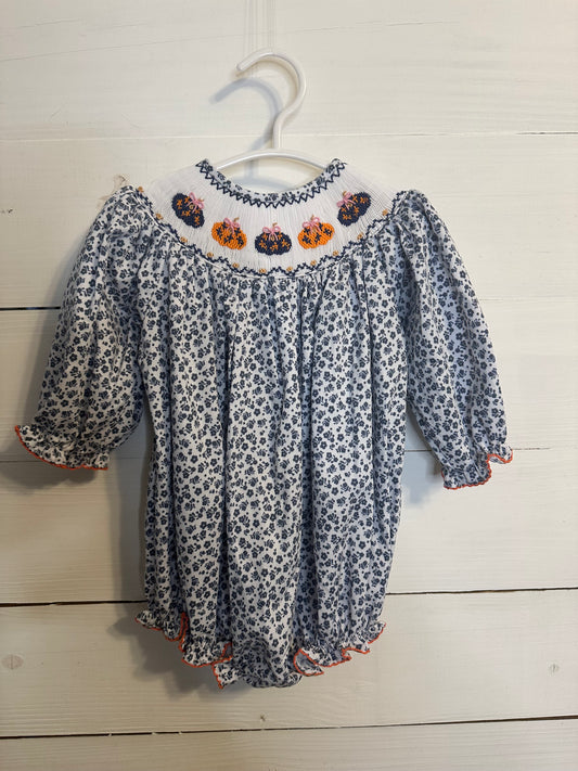 9M - Ruth & Ralph Smocked Bubble with Pumpkins, Bows, & Flowers