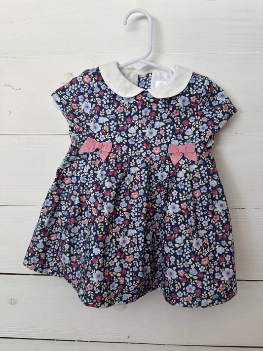 Mayoral Newborn - Blue & Pink Flower Dress with Peter Pan Collar and Button Up Back