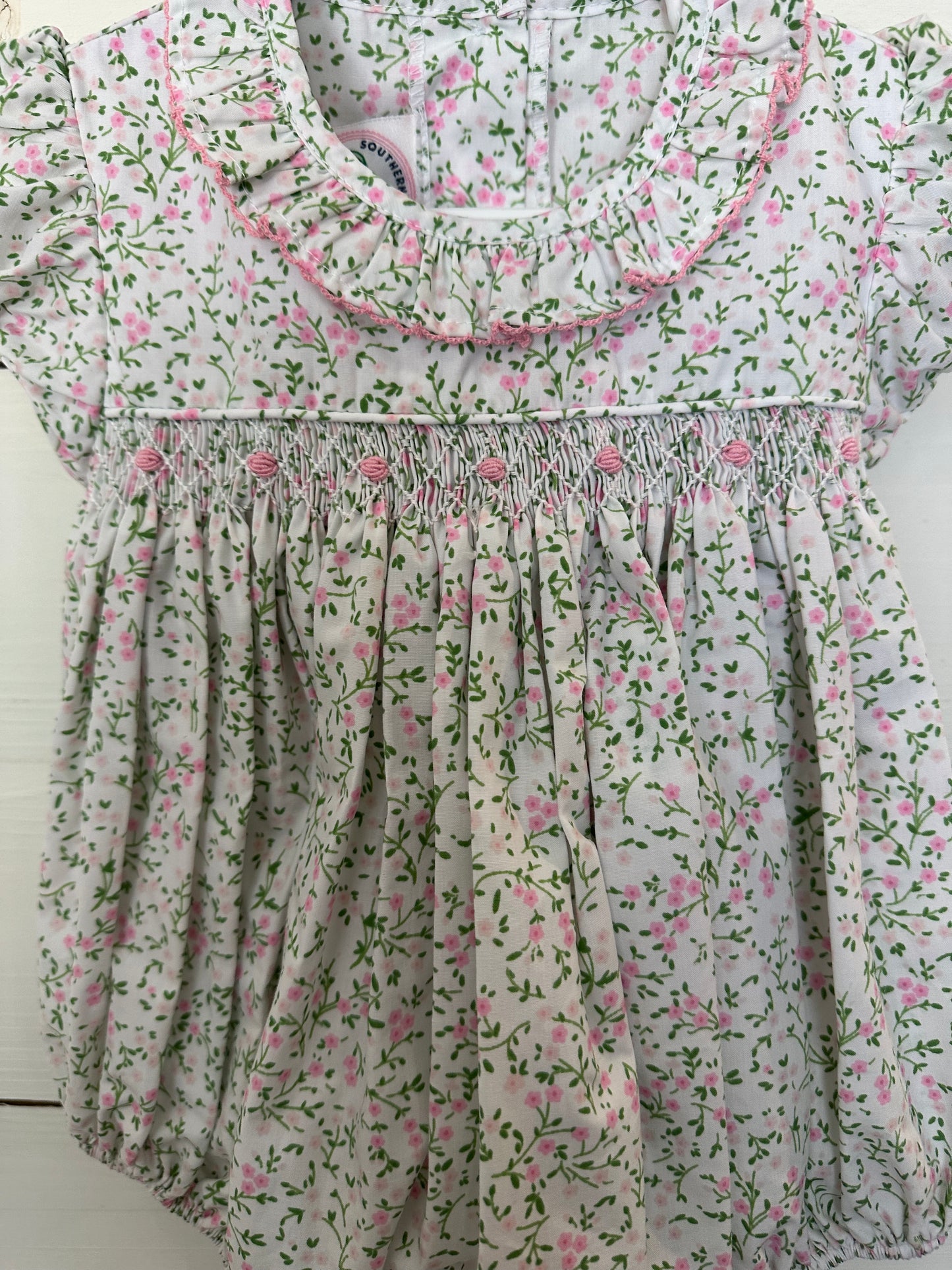 24/2T - Southern Smocked Company Pink Floral Smocked Bubble