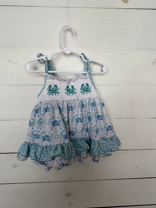 Saving Grace Blue Crab Smocked 2 Piece Set