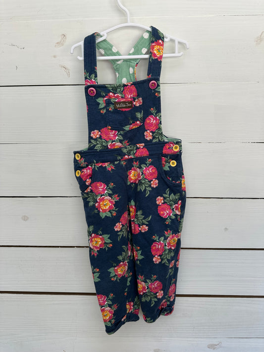 2T - Navy Blue Flower Overalls
