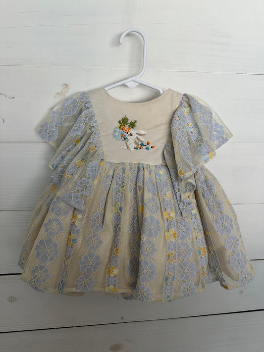 Reina Monroe Designer Dress - Incredible Detail with Hand Embroidered Bunny - Matching Bloomers & built in petticoat
